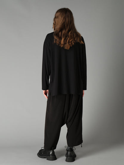 COTTON JERSEY FABRIC SWITCH L/S DRAPED T-SHIRT