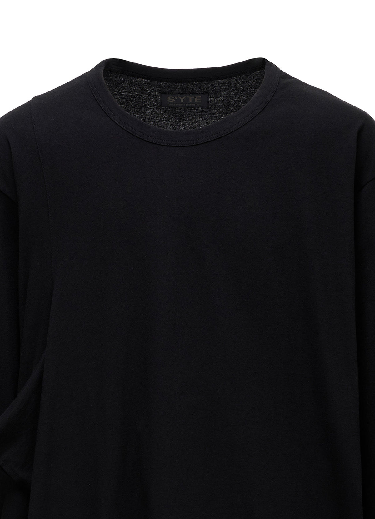 COTTON JERSEY FABRIC SWITCH L/S DRAPED T-SHIRT