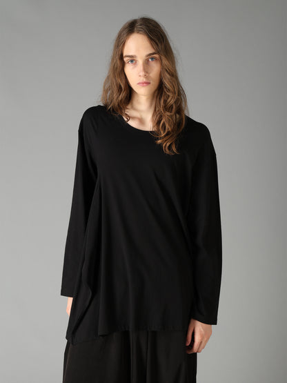 COTTON JERSEY FABRIC SWITCH L/S DRAPED T-SHIRT