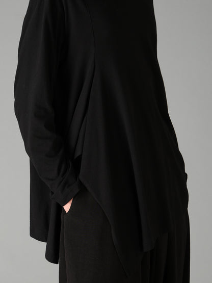 COTTON JERSEY FABRIC SWITCH L/S DRAPED T-SHIRT