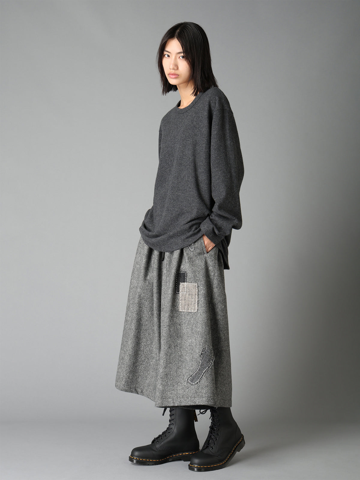 AIRY WOOL BLEND JERSEY  EMBROIDERED T-SHIRT
