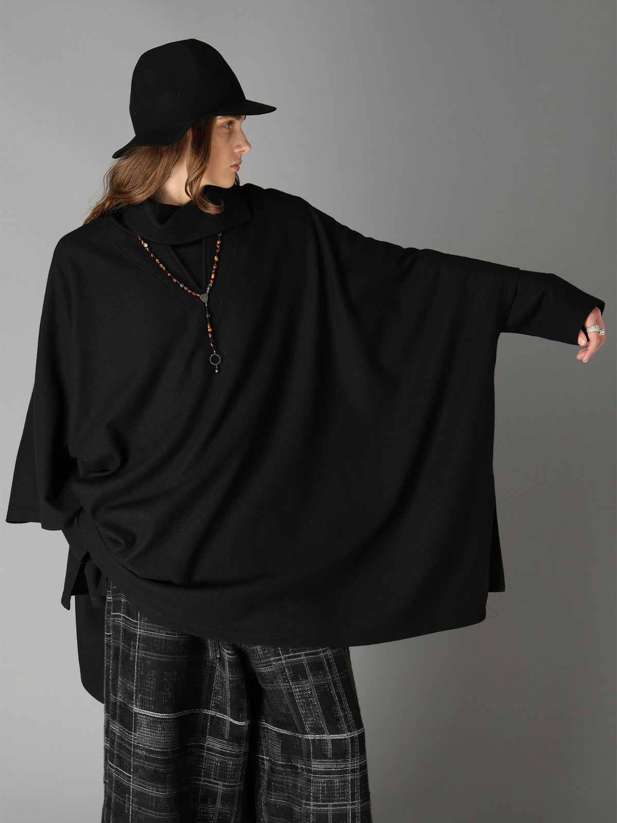 AIRY WOOL BLEND JERSEY CAPE SILHOUETTE CUTSEW TOP