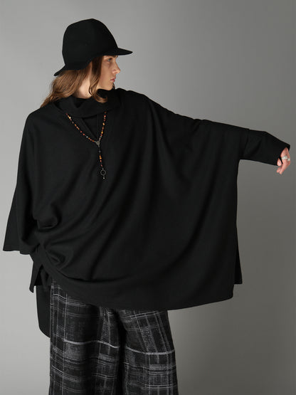AIRY WOOL BLEND JERSEY CAPE SILHOUETTE CUTSEW TOP