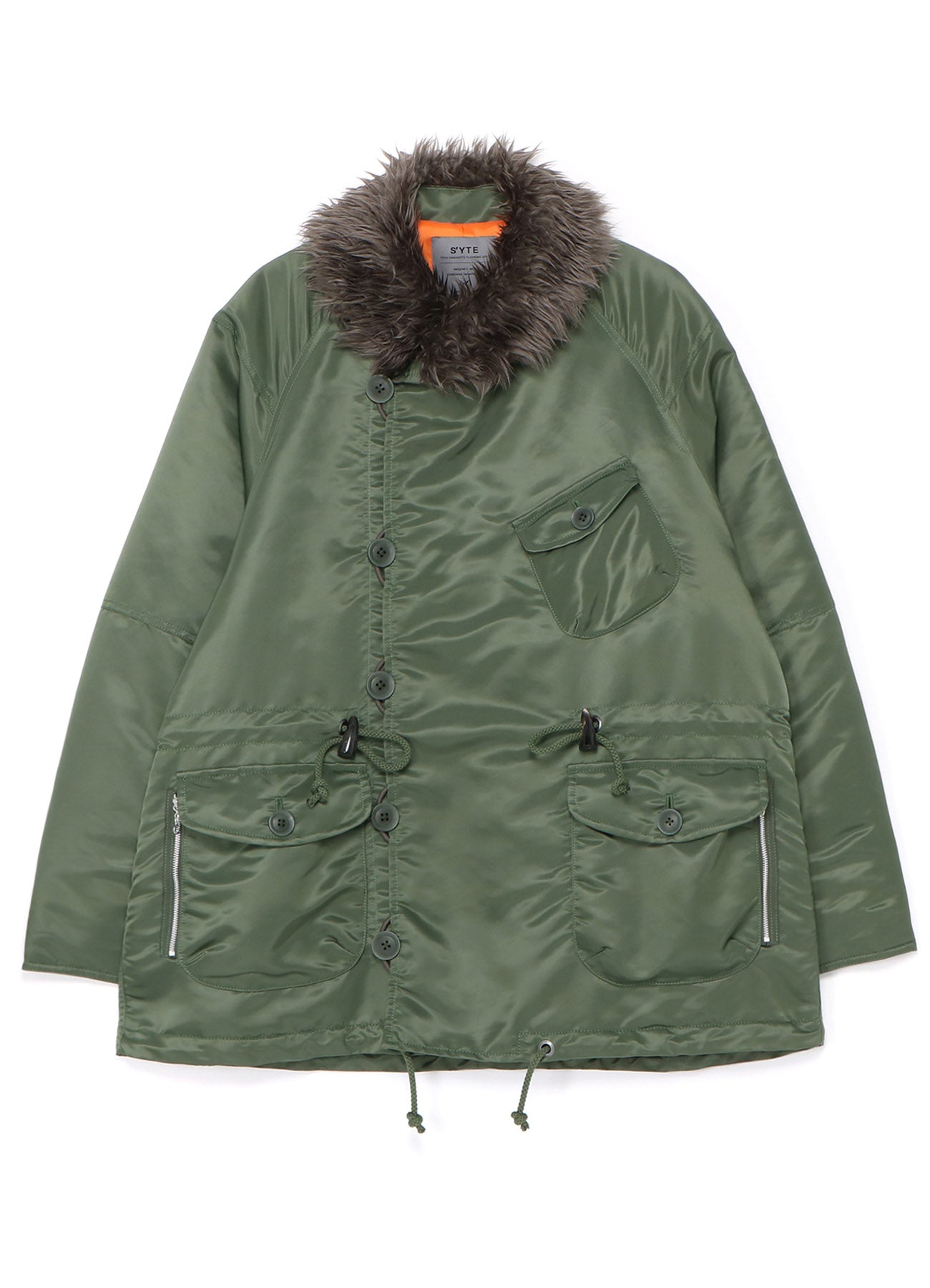 WATER-REPELLENT NYLON TWILL SHAWL COLLAR BLOUSON WITH FUR COLLAR