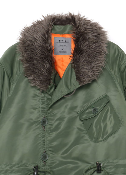 WATER-REPELLENT NYLON TWILL SHAWL COLLAR BLOUSON WITH FUR COLLAR