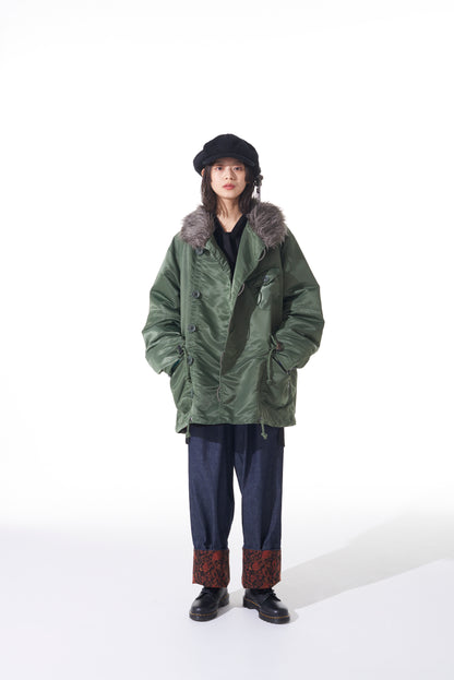 WATER-REPELLENT NYLON TWILL SHAWL COLLAR BLOUSON WITH FUR COLLAR