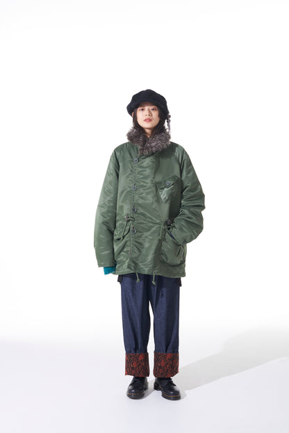 WATER-REPELLENT NYLON TWILL SHAWL COLLAR BLOUSON WITH FUR COLLAR