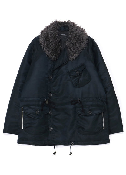 WATER-REPELLENT NYLON TWILL SHAWL COLLAR BLOUSON WITH FUR COLLAR