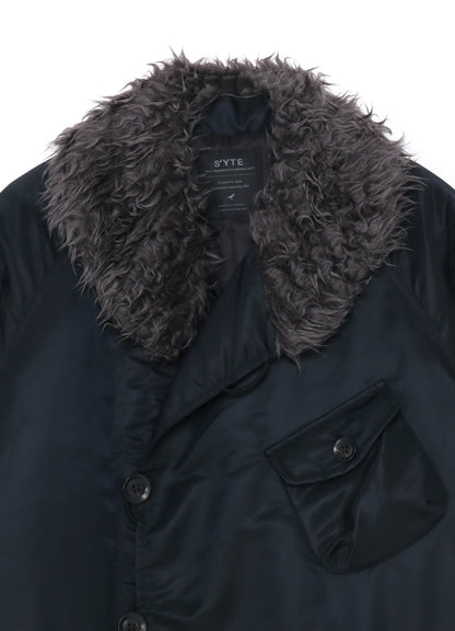 WATER-REPELLENT NYLON TWILL SHAWL COLLAR BLOUSON WITH FUR COLLAR