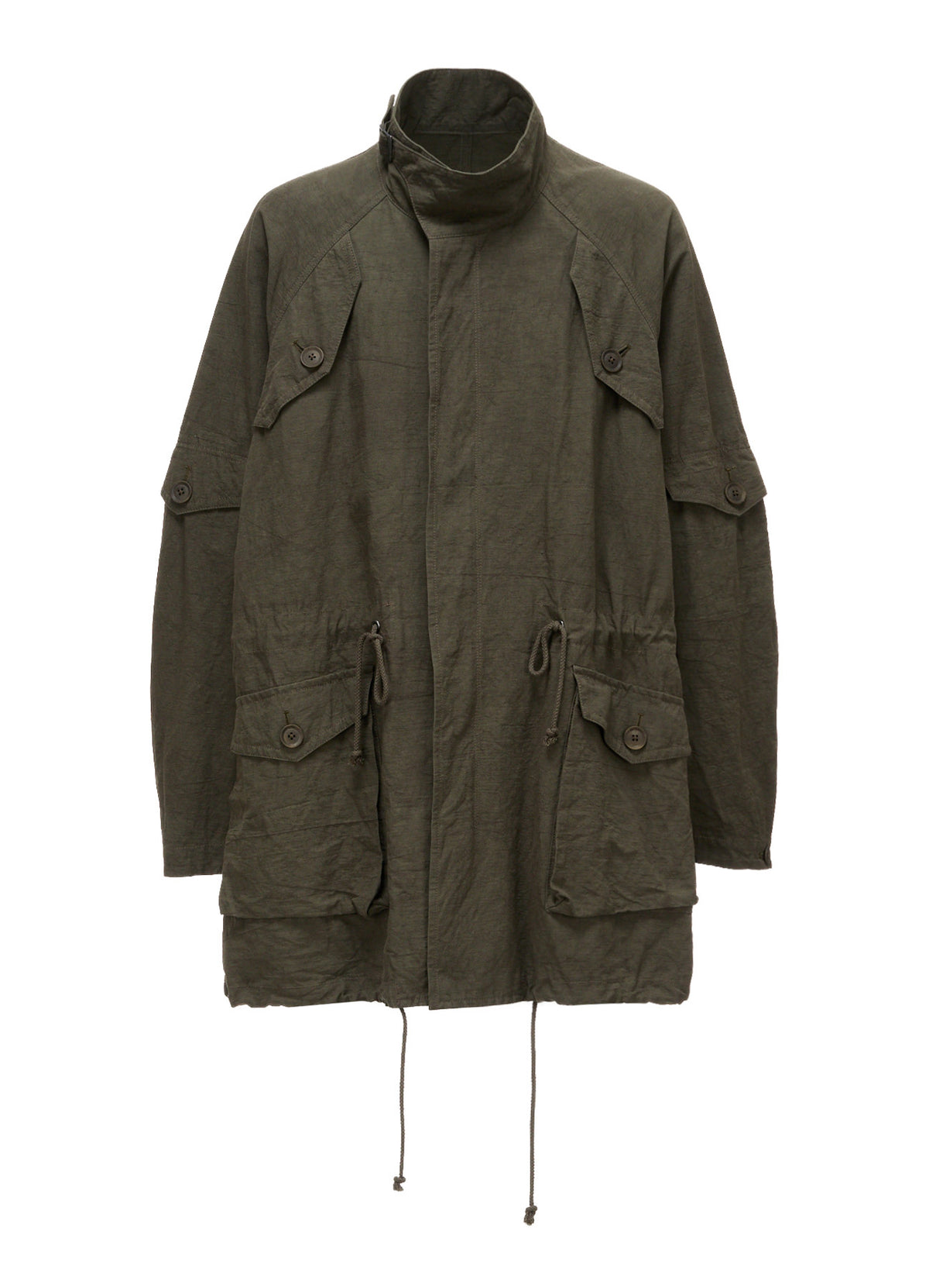 COTTON LINEN TWILL RAGLAN STAND COLLAR UTILITY BLOUSON