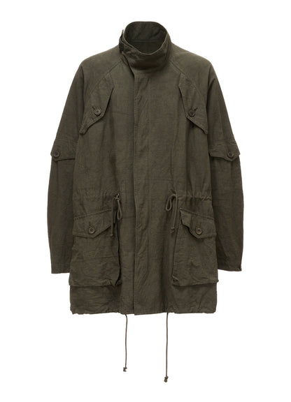 COTTON LINEN TWILL RAGLAN STAND COLLAR UTILITY BLOUSON