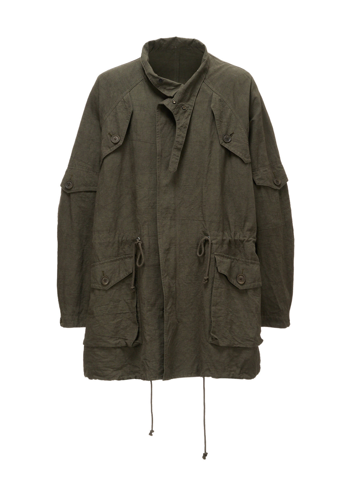 COTTON LINEN TWILL RAGLAN STAND COLLAR UTILITY BLOUSON