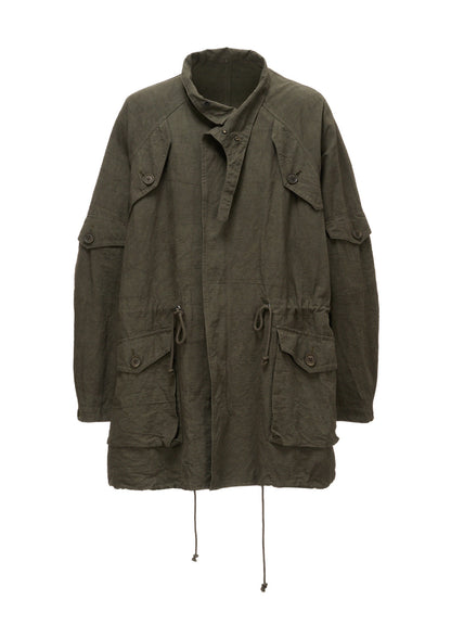 COTTON LINEN TWILL RAGLAN STAND COLLAR UTILITY BLOUSON