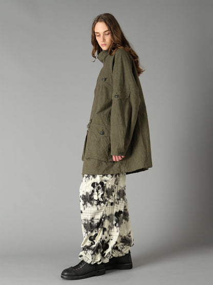 COTTON LINEN TWILL RAGLAN STAND COLLAR UTILITY BLOUSON