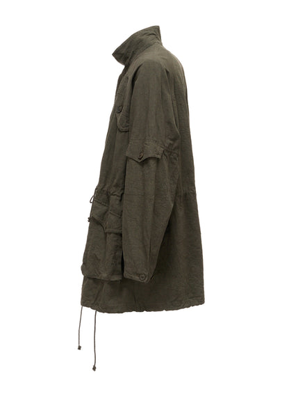 COTTON LINEN TWILL RAGLAN STAND COLLAR UTILITY BLOUSON
