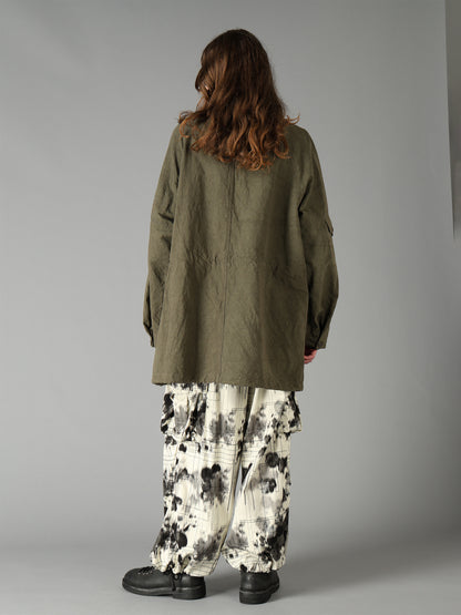 COTTON LINEN TWILL RAGLAN STAND COLLAR UTILITY BLOUSON