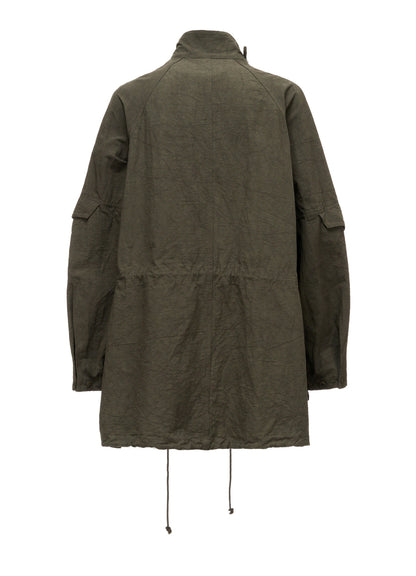 COTTON LINEN TWILL RAGLAN STAND COLLAR UTILITY BLOUSON