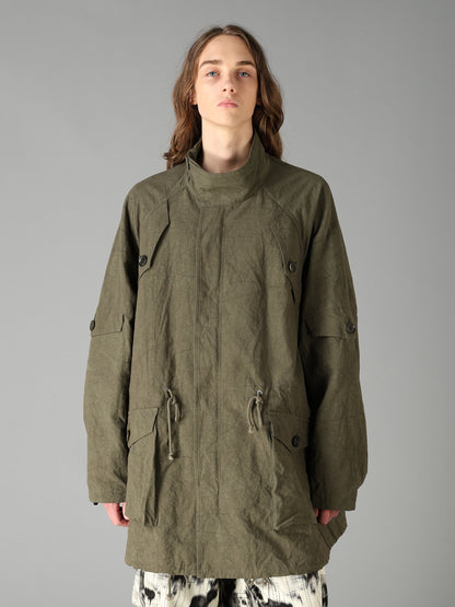 COTTON LINEN TWILL RAGLAN STAND COLLAR UTILITY BLOUSON