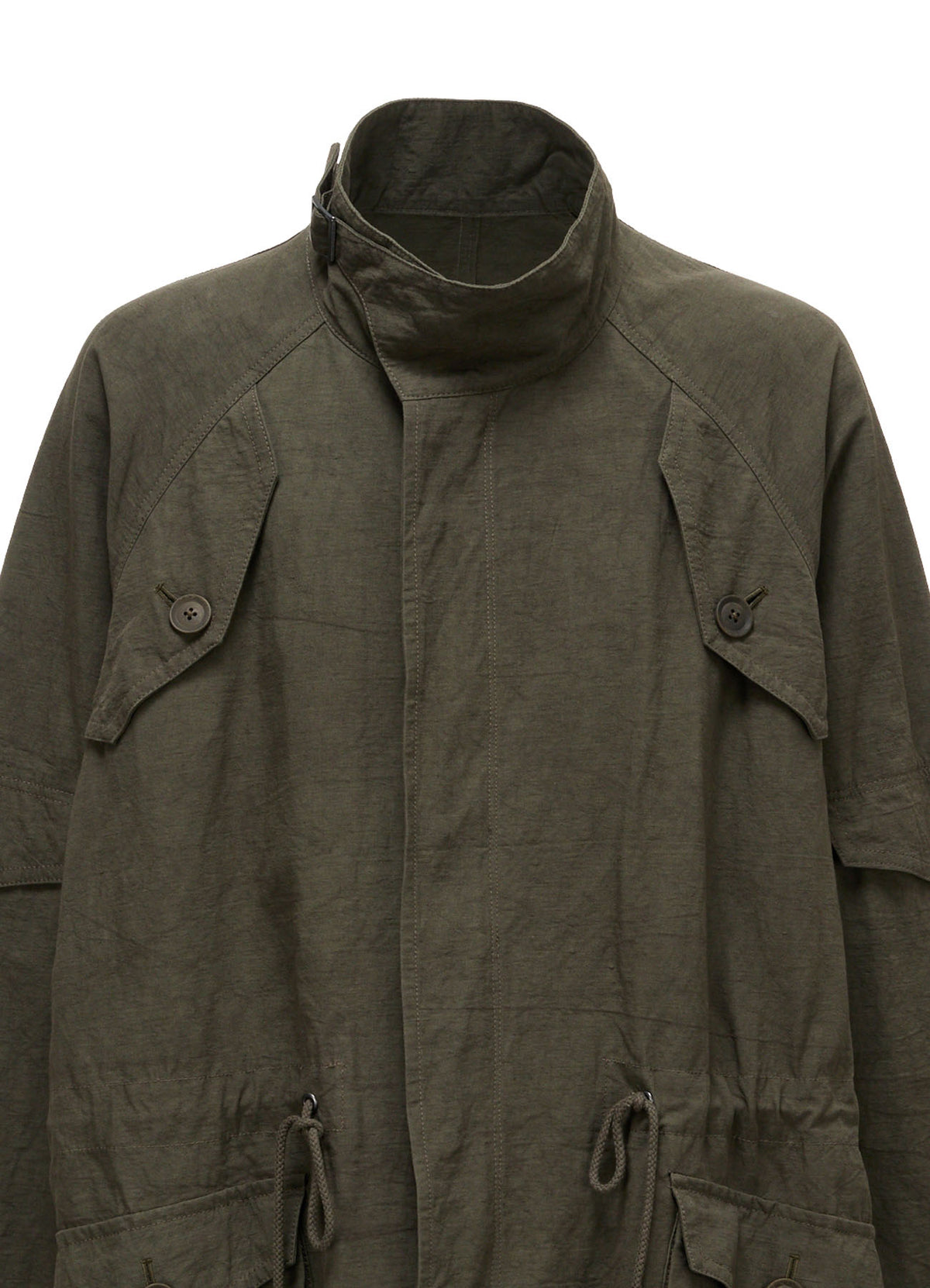 COTTON LINEN TWILL RAGLAN STAND COLLAR UTILITY BLOUSON