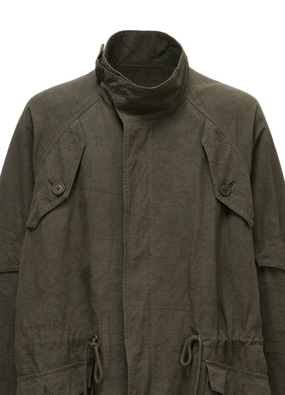 COTTON LINEN TWILL RAGLAN STAND COLLAR UTILITY BLOUSON