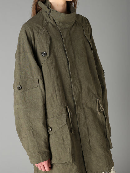 COTTON LINEN TWILL RAGLAN STAND COLLAR UTILITY BLOUSON