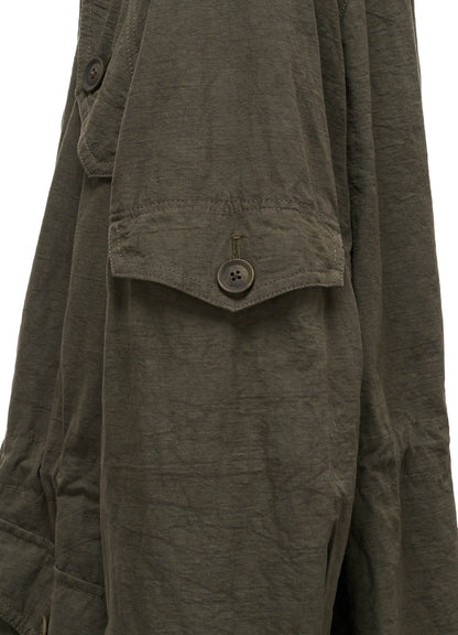 COTTON LINEN TWILL RAGLAN STAND COLLAR UTILITY BLOUSON