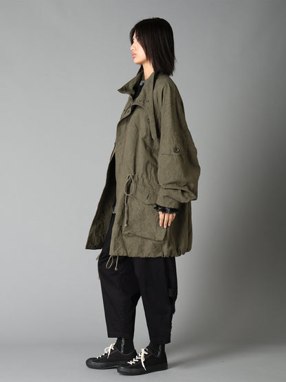 COTTON LINEN TWILL RAGLAN STAND COLLAR UTILITY BLOUSON