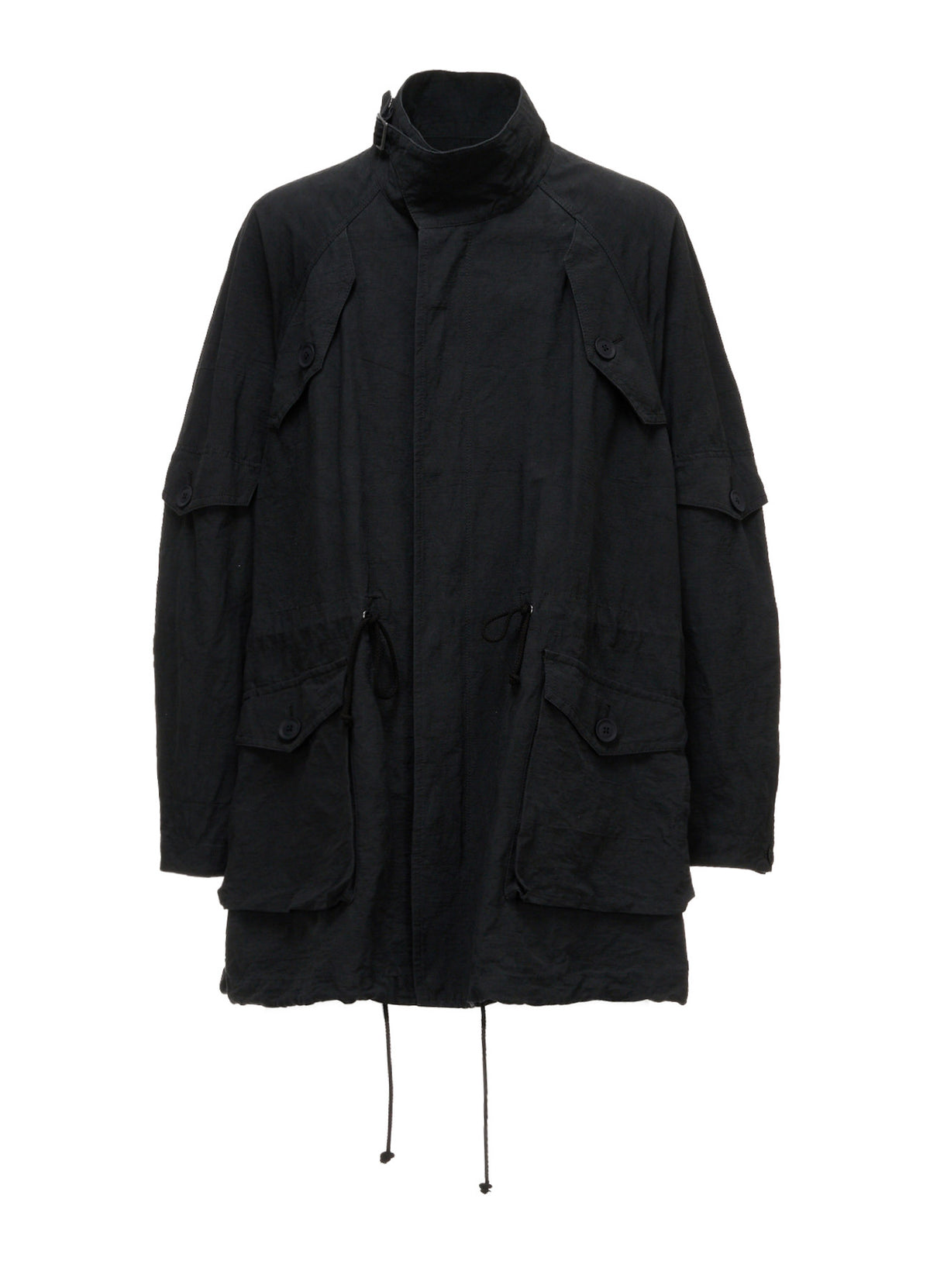 COTTON LINEN TWILL RAGLAN STAND COLLAR UTILITY BLOUSON