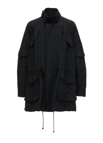 COTTON LINEN TWILL RAGLAN STAND COLLAR UTILITY BLOUSON