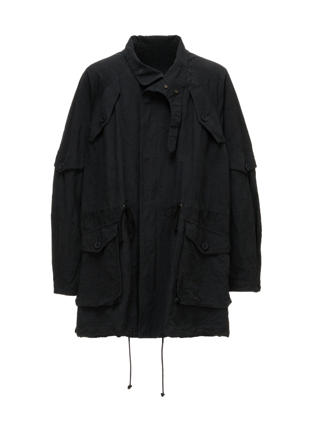 COTTON LINEN TWILL RAGLAN STAND COLLAR UTILITY BLOUSON