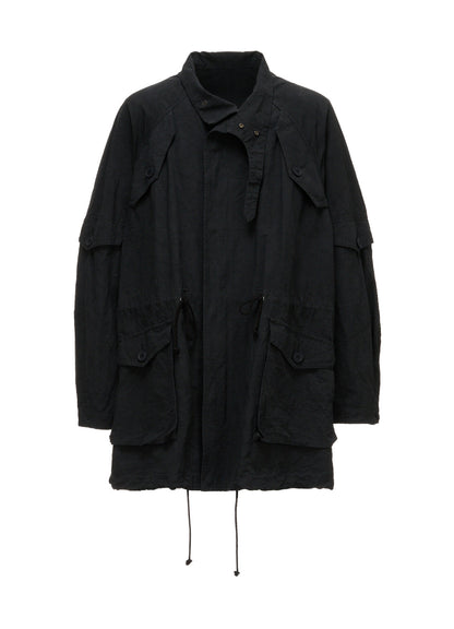 COTTON LINEN TWILL RAGLAN STAND COLLAR UTILITY BLOUSON
