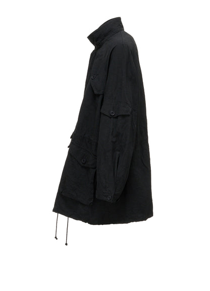 COTTON LINEN TWILL RAGLAN STAND COLLAR UTILITY BLOUSON