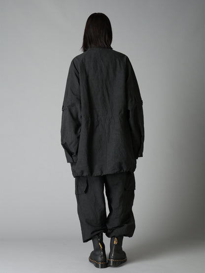 COTTON LINEN TWILL RAGLAN STAND COLLAR UTILITY BLOUSON