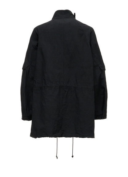 COTTON LINEN TWILL RAGLAN STAND COLLAR UTILITY BLOUSON