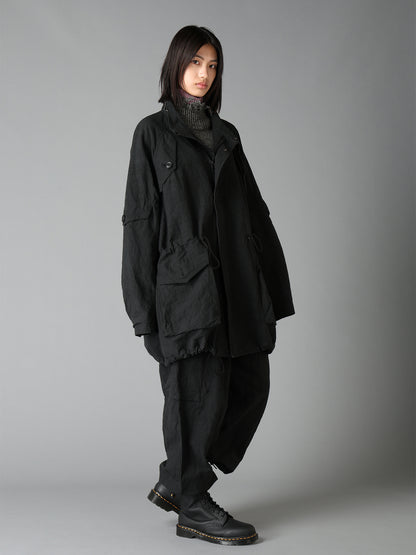 COTTON LINEN TWILL RAGLAN STAND COLLAR UTILITY BLOUSON