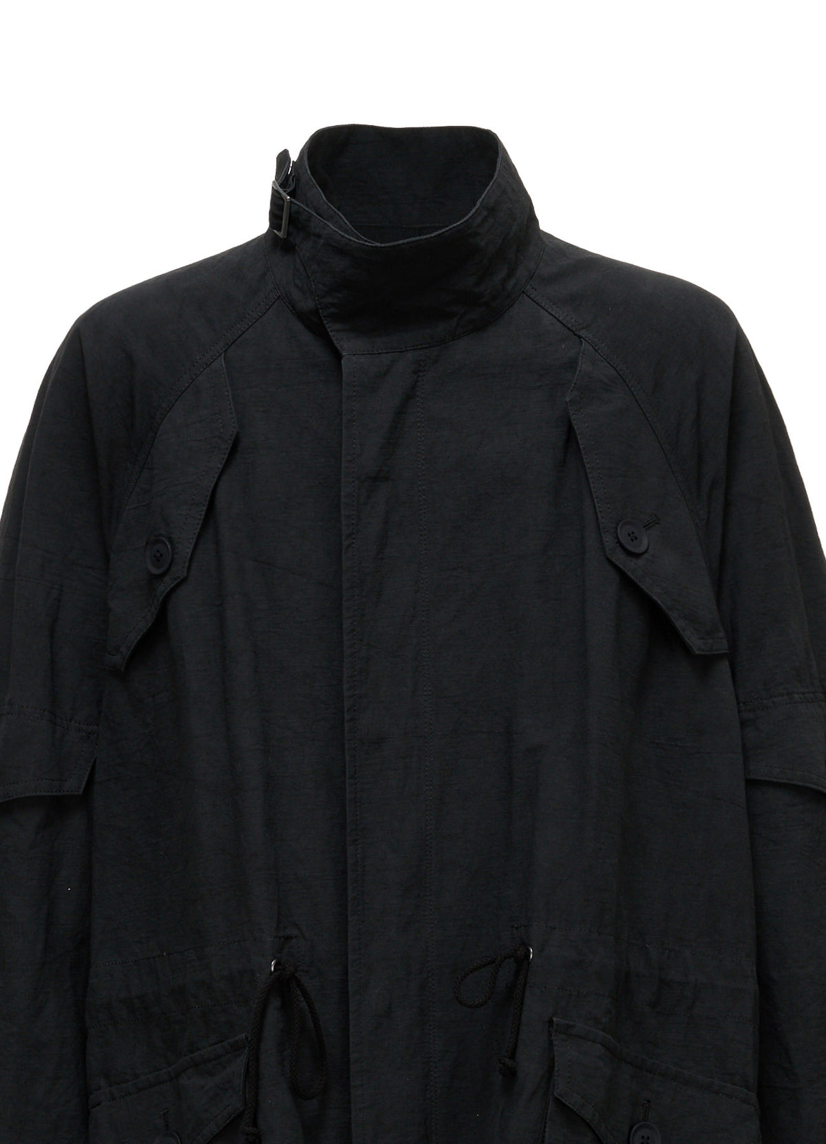 COTTON LINEN TWILL RAGLAN STAND COLLAR UTILITY BLOUSON