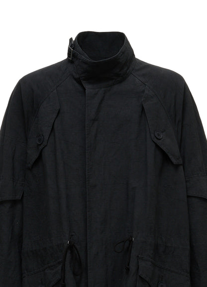 COTTON LINEN TWILL RAGLAN STAND COLLAR UTILITY BLOUSON