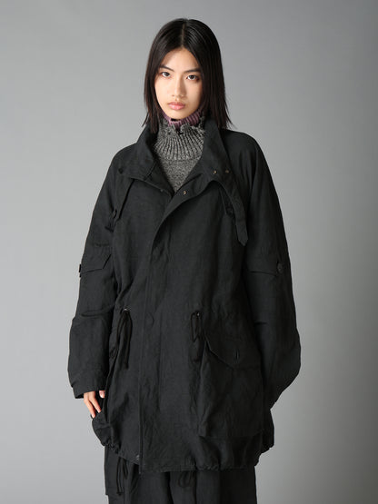 COTTON LINEN TWILL RAGLAN STAND COLLAR UTILITY BLOUSON