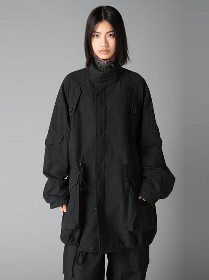 COTTON LINEN TWILL RAGLAN STAND COLLAR UTILITY BLOUSON