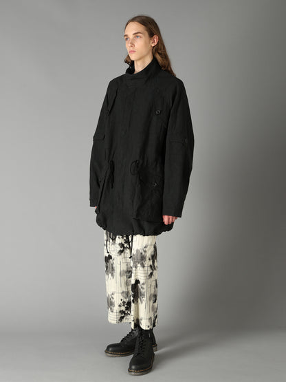 COTTON LINEN TWILL RAGLAN STAND COLLAR UTILITY BLOUSON