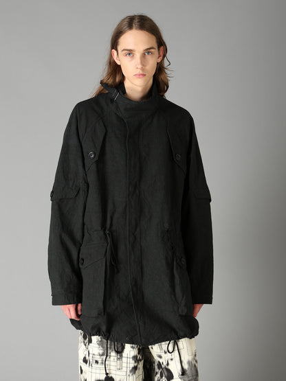 COTTON LINEN TWILL RAGLAN STAND COLLAR UTILITY BLOUSON