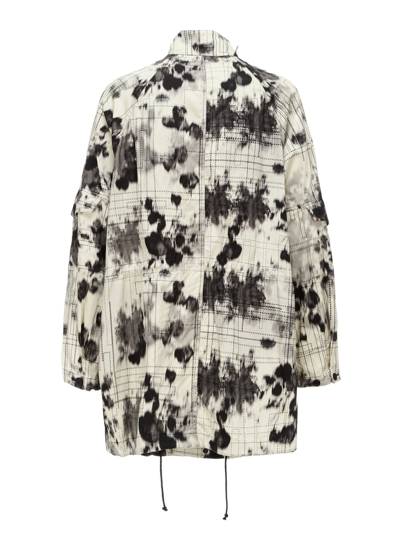 INK-WASH PRINTED RAGLAN STAND COLLAR UTILITY BLOUSON WITH