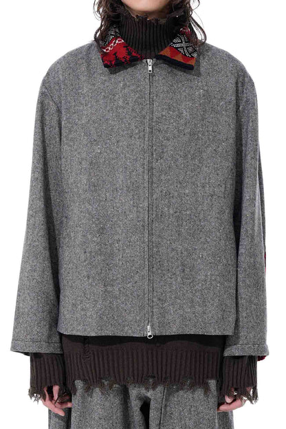 ETERMINE NEP TWEED + NORDIC PATTERN KNIT ZIPPER BLOUSON