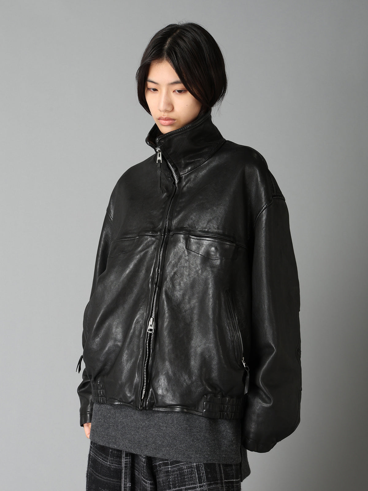 WASHED SHEEP LEATHER ZIP-UP BLOUSON
