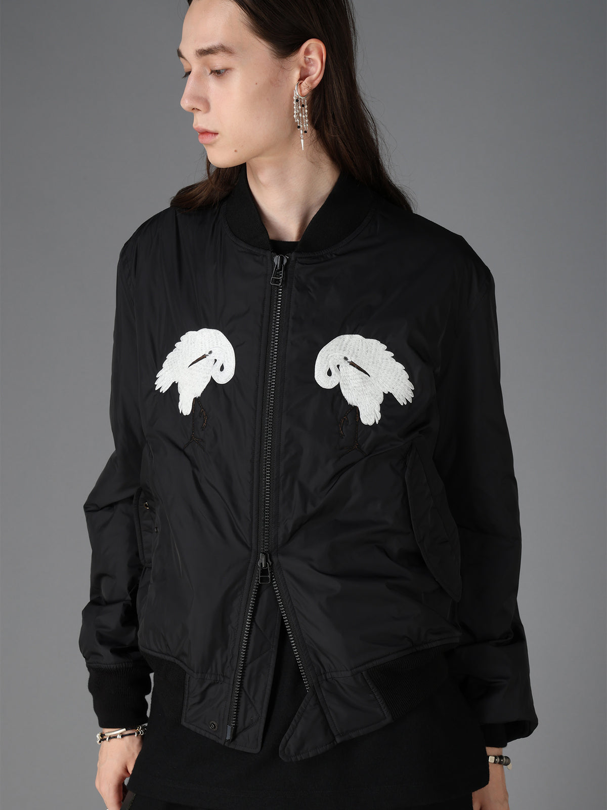 NYLON TWILL EMBROIDERY BOMBER JACKET
