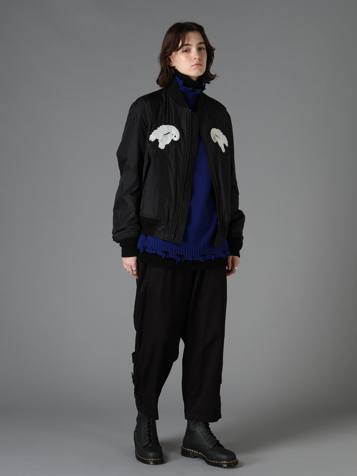 NYLON TWILL EMBROIDERY BOMBER JACKET