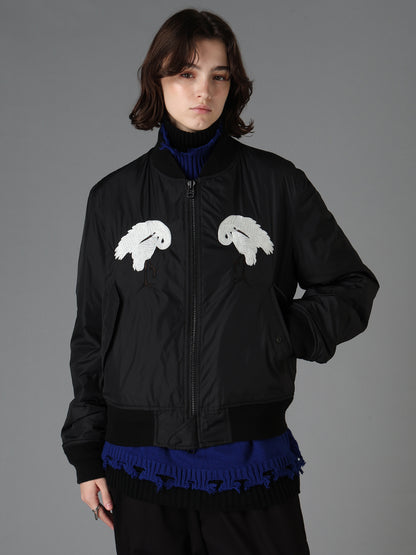 NYLON TWILL EMBROIDERY BOMBER JACKET