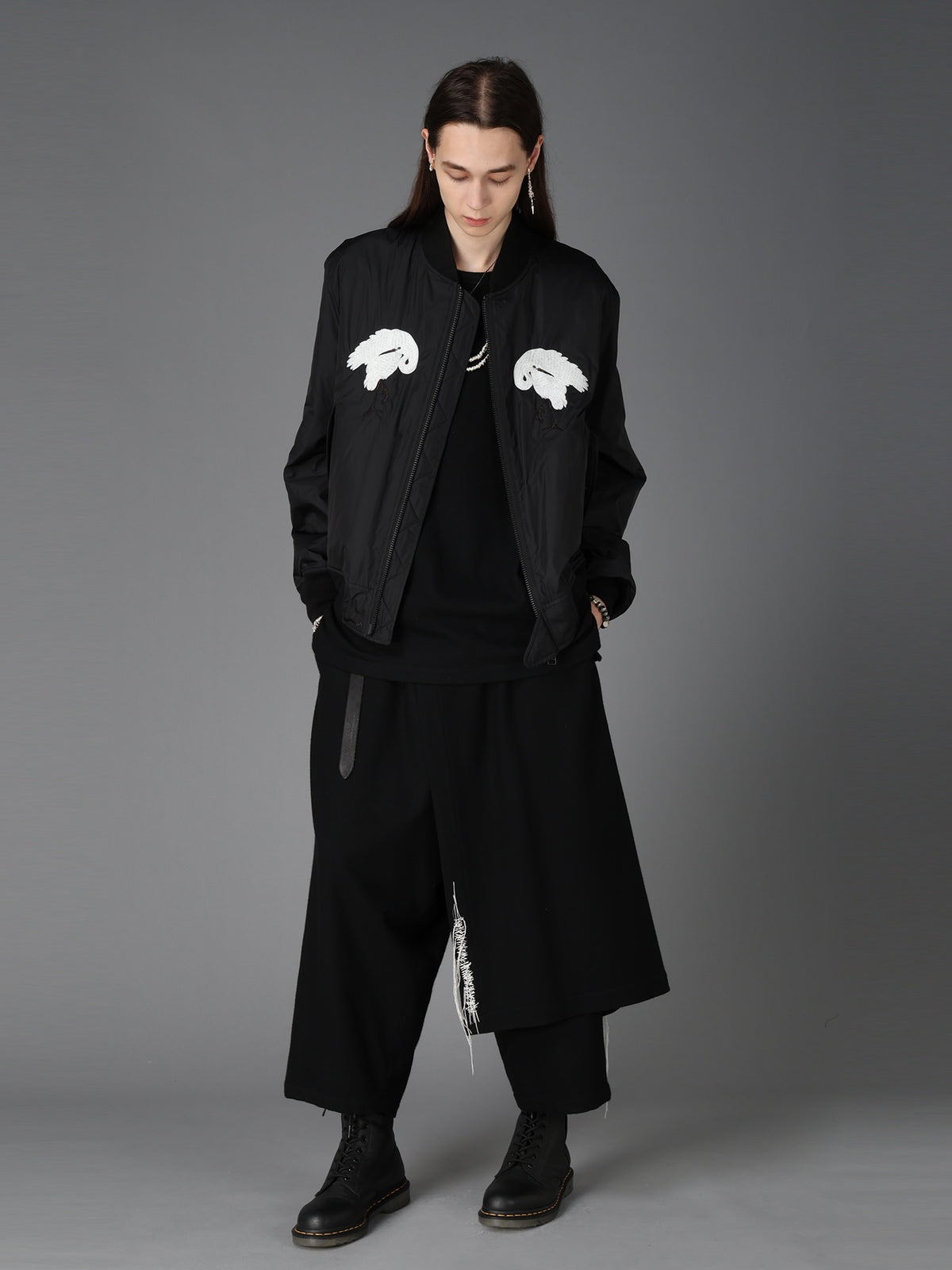 NYLON TWILL EMBROIDERY BOMBER JACKET