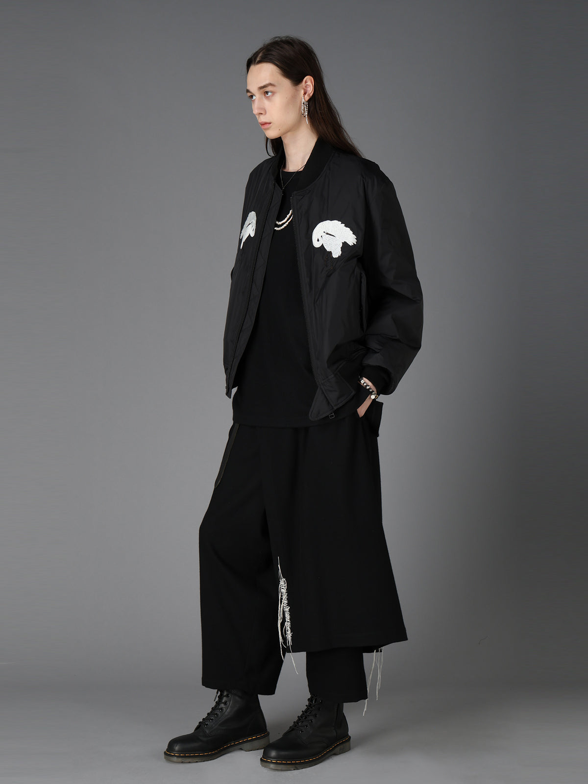 NYLON TWILL EMBROIDERY BOMBER JACKET