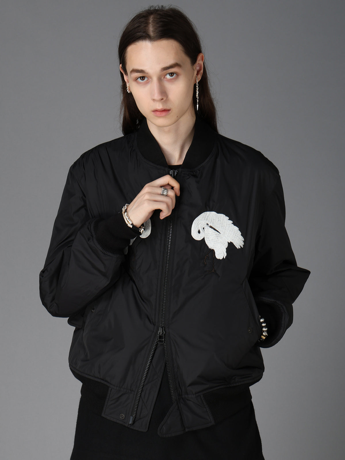 NYLON TWILL EMBROIDERY BOMBER JACKET
